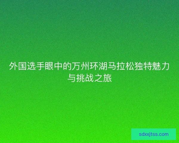 外国选手眼中的万州环湖马拉松独特魅力与挑战之旅